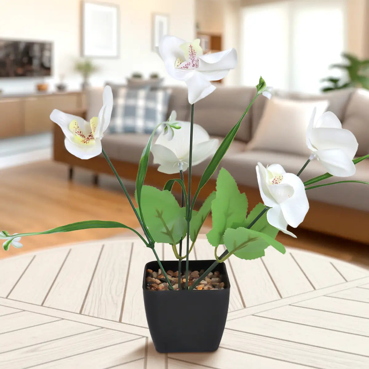 Orquídea Mariposa Artificial con Maceta, Color Blanco