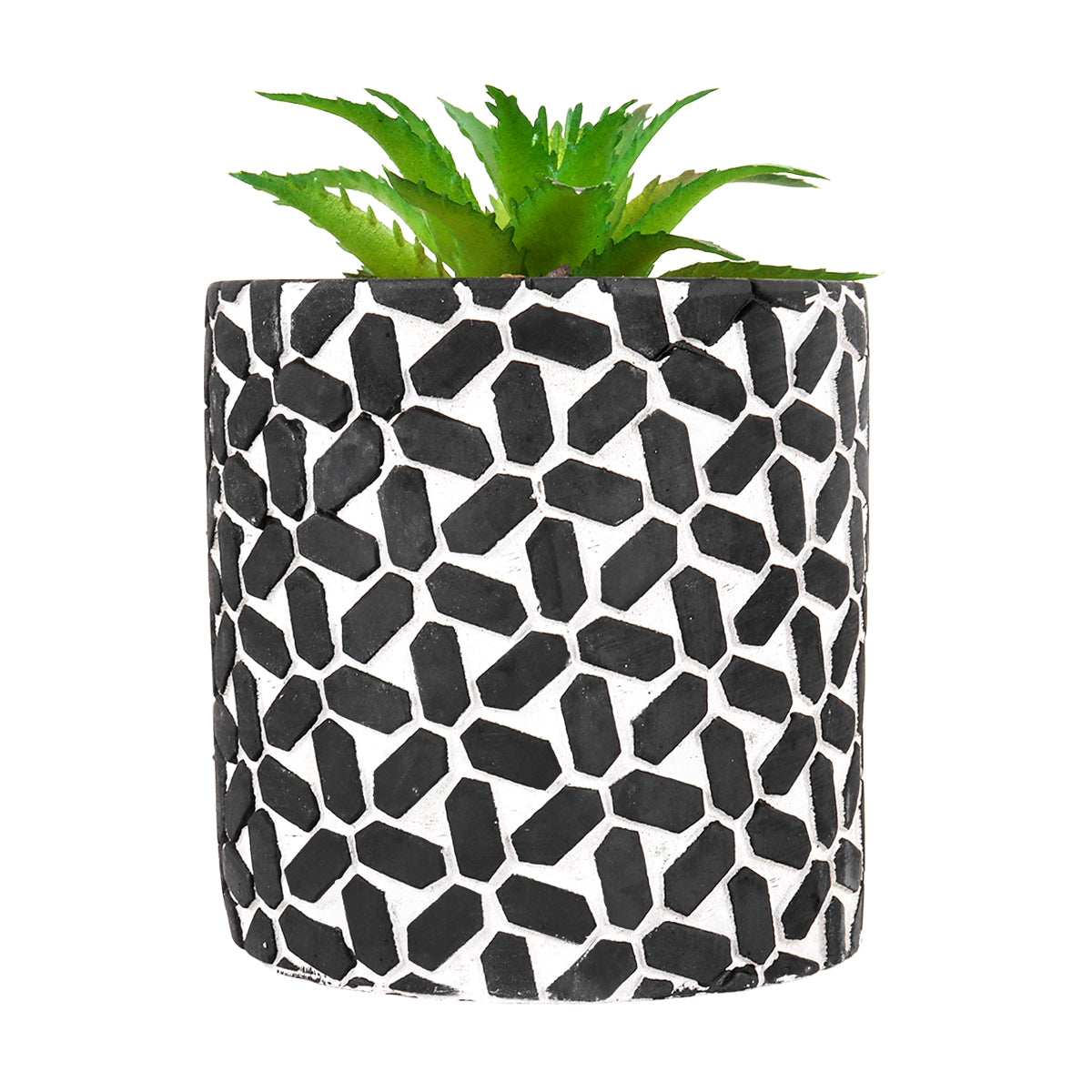 Maceta con Planta Artificial, Diseño con Patrón Figuras