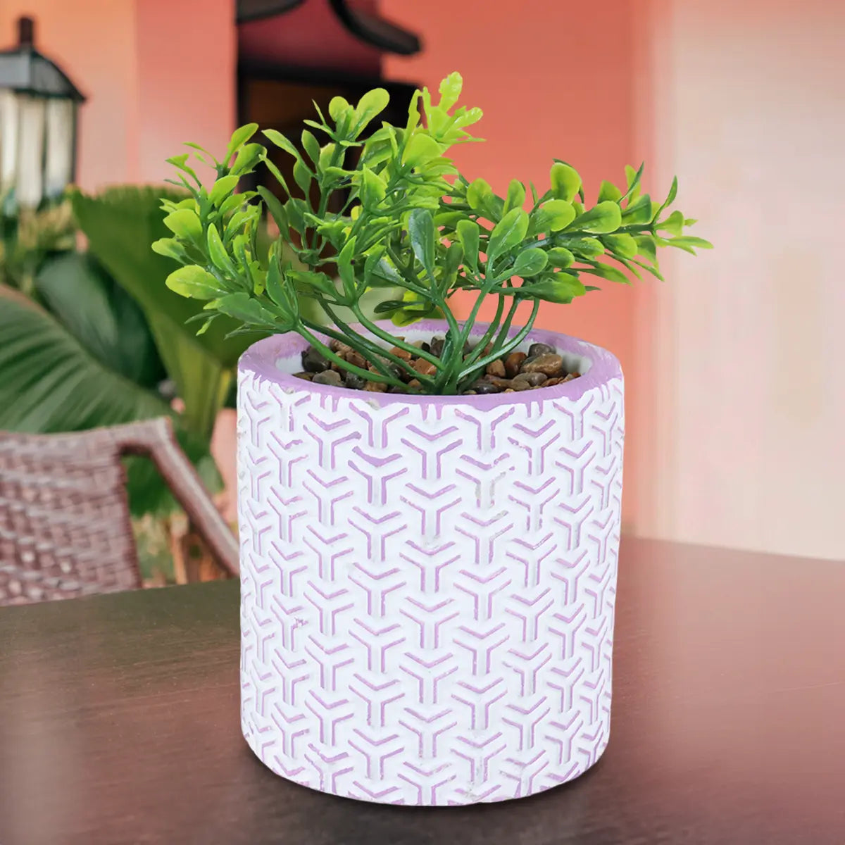 Maceta Cilindro, Diseño Textura, Color Morado