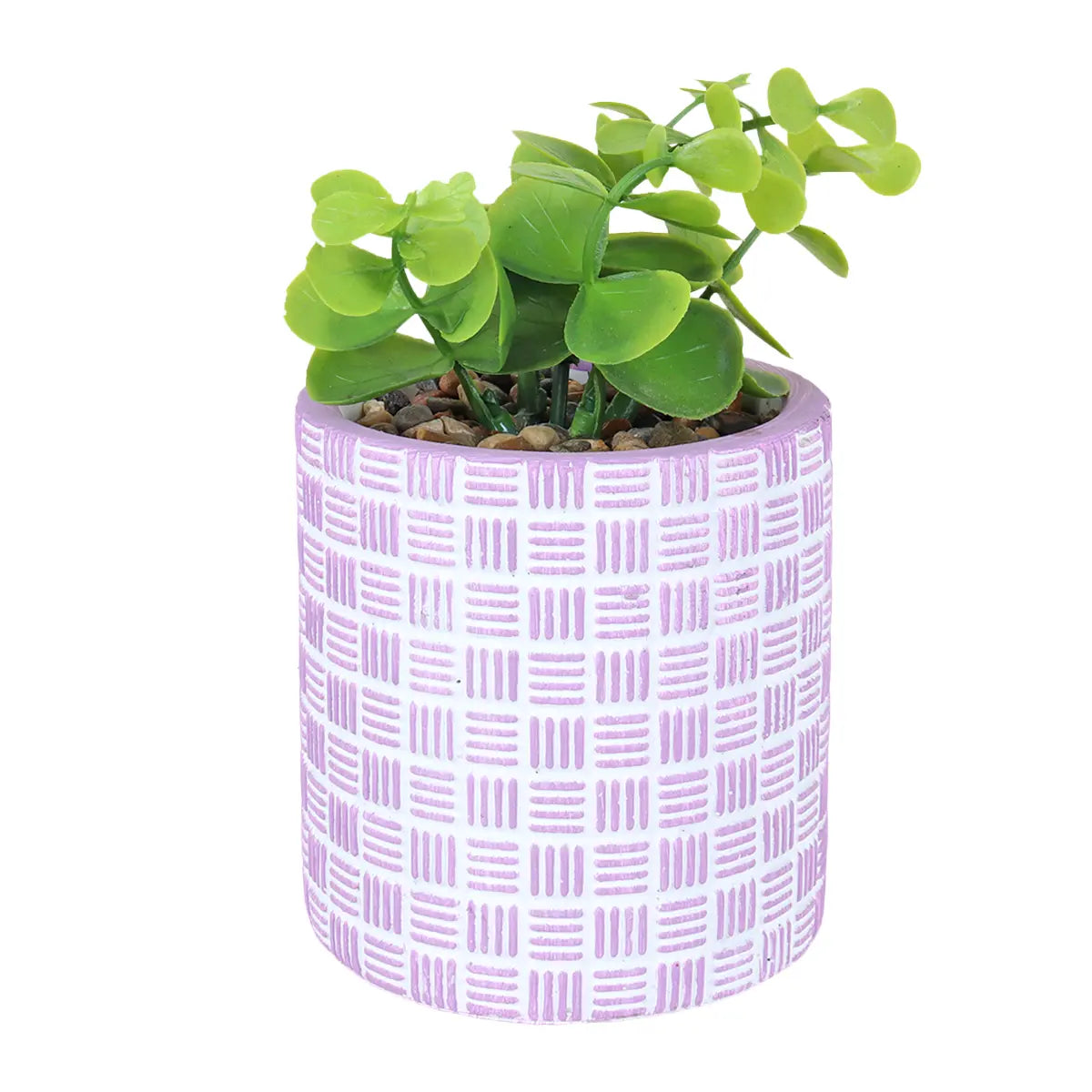 Maceta con Planta Artificial, Diseño Cilindro, Color Morado