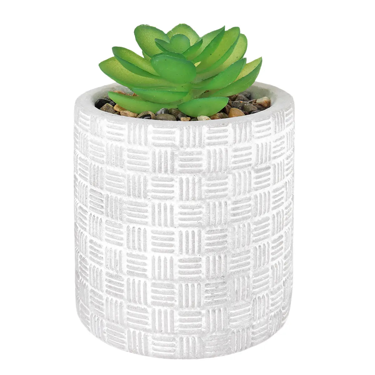 Maceta con Planta Artificial, Diseño Cilindro, Color Gris