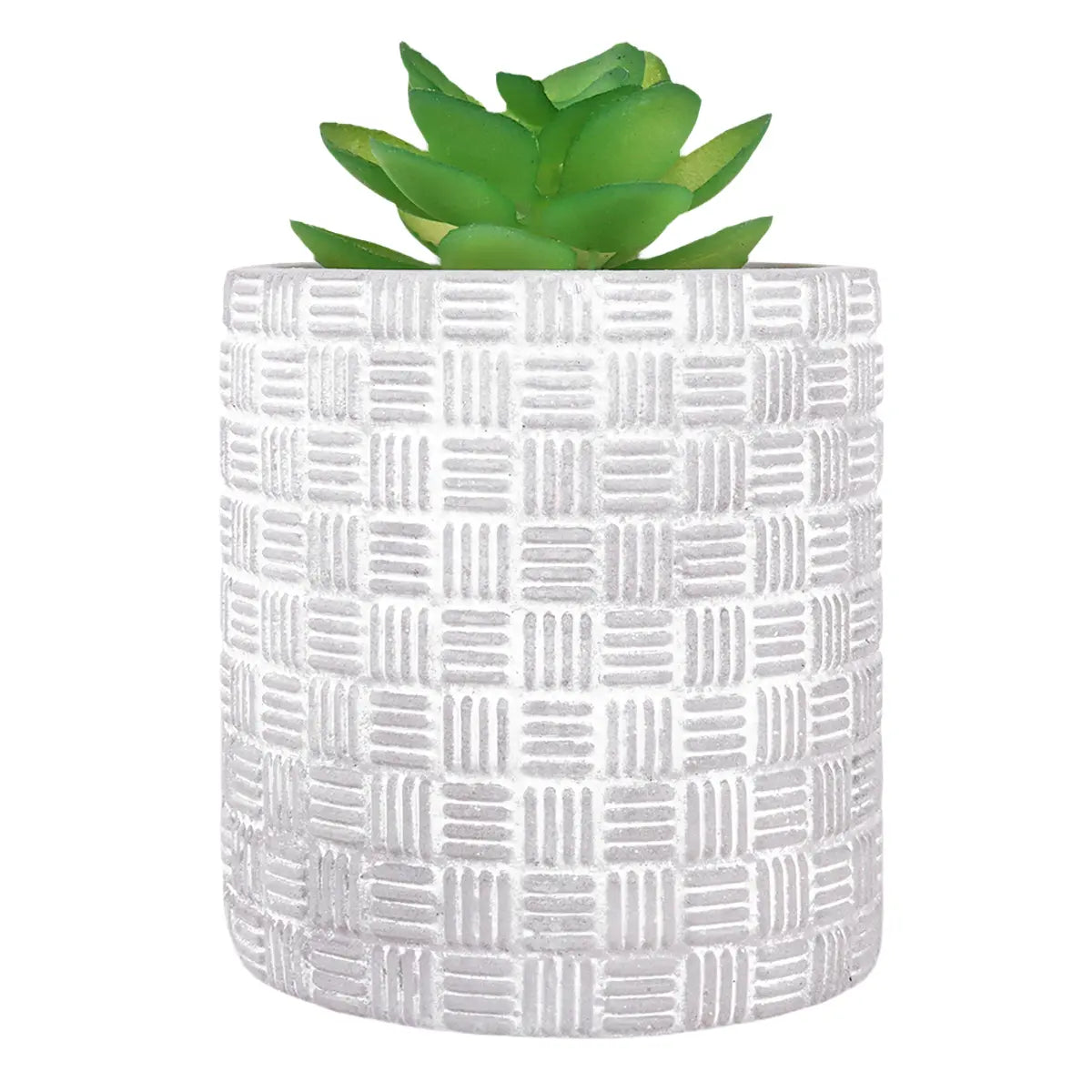 Maceta con Planta Artificial, Diseño Cilindro, Color Gris