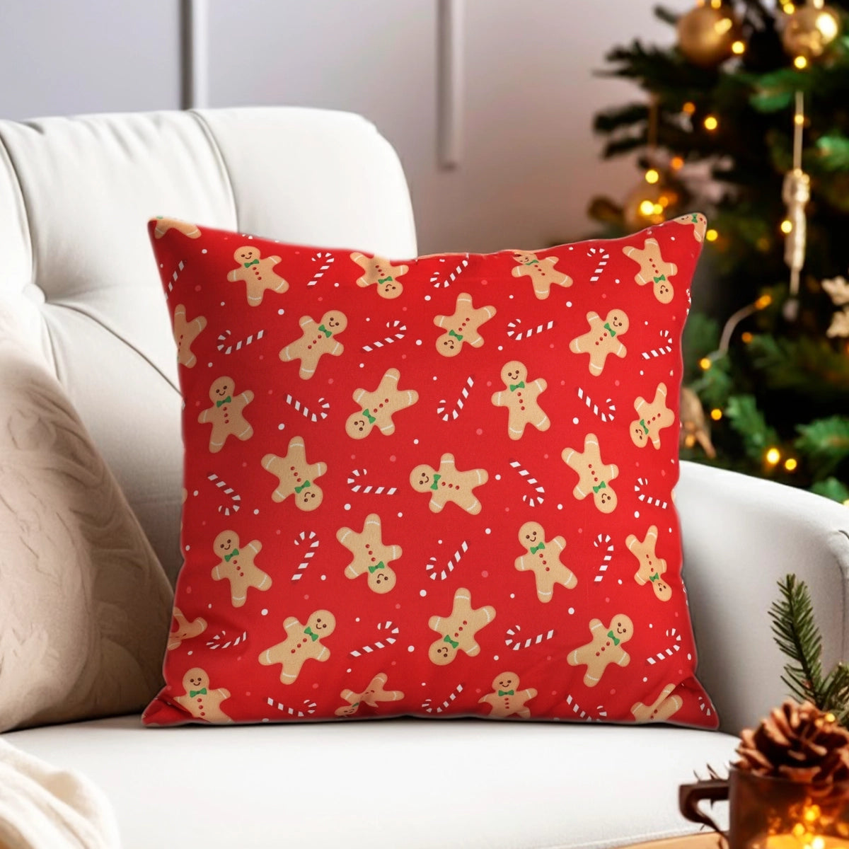Cojín Cuadrado Navideño, Color Rojo
