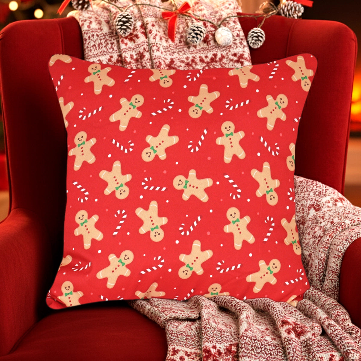 Cojín Cuadrado Navideño, Color Rojo
