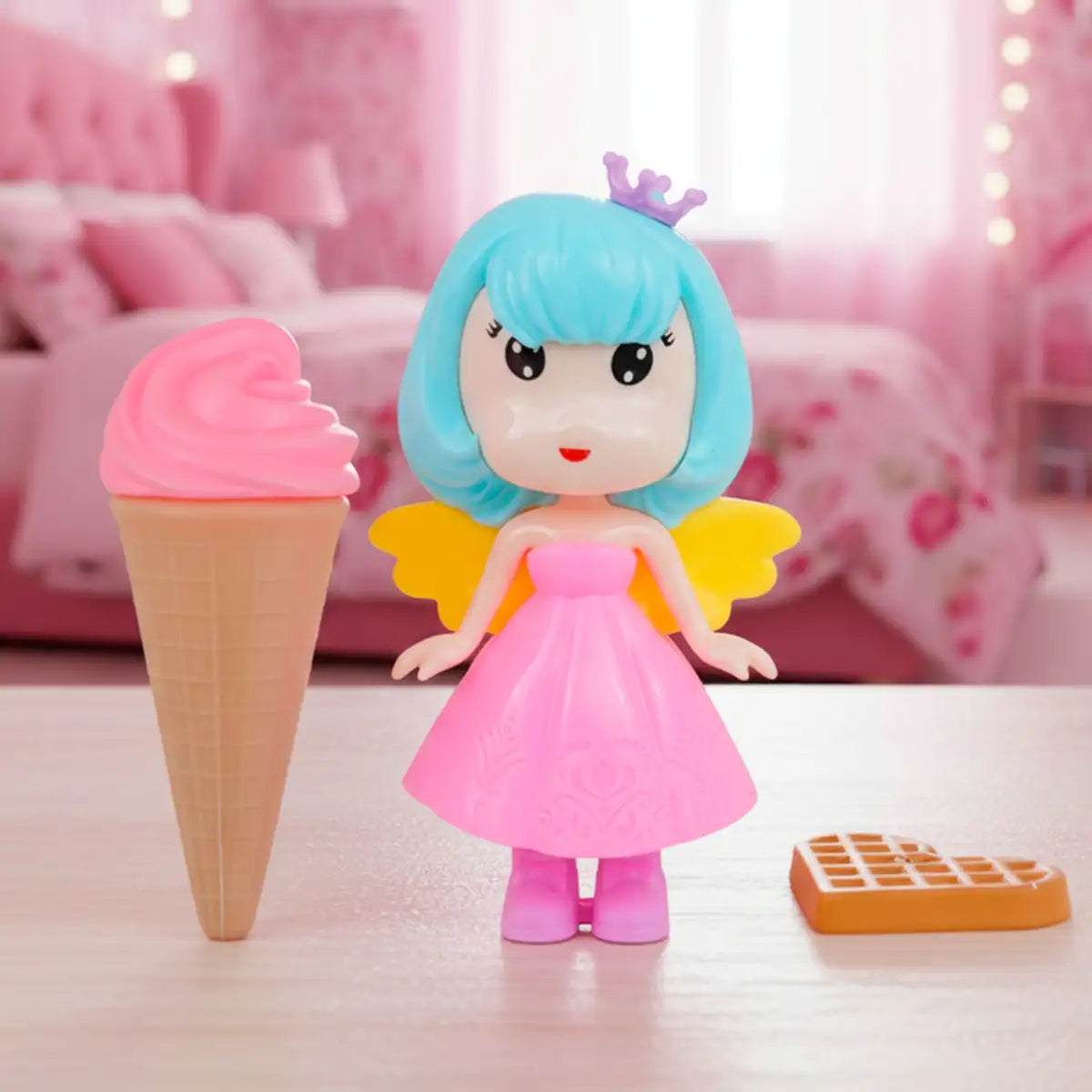 Set de Muñeca Hada con Accesorios, Helado Rosa y Wafle