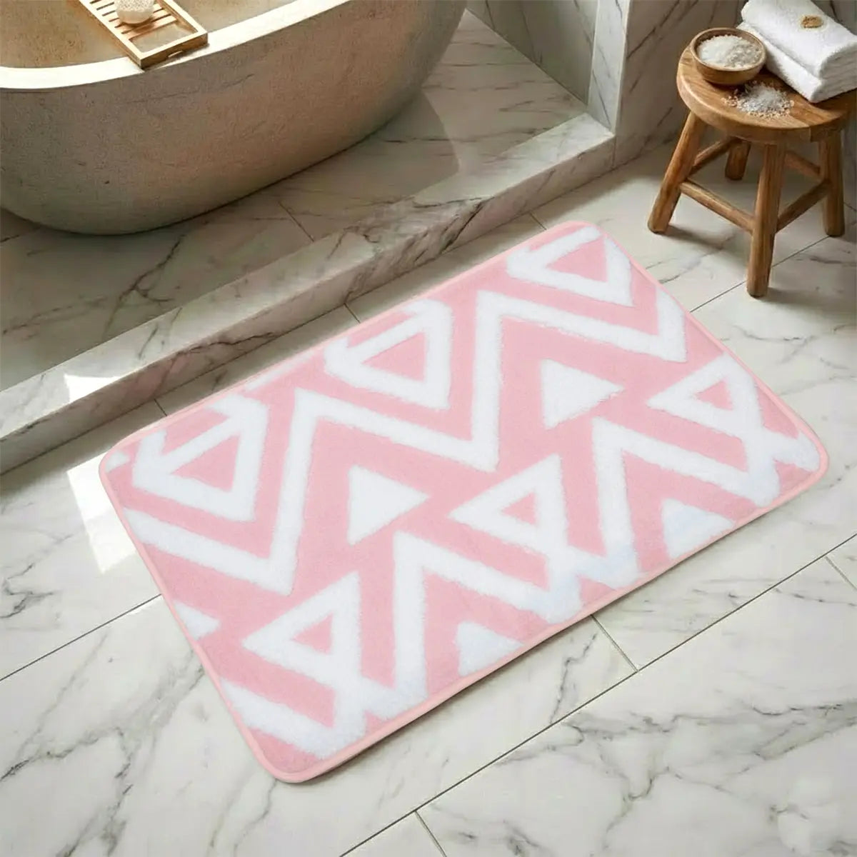 Tapete Rectangular, Diseño Triángulos, Color Rosa