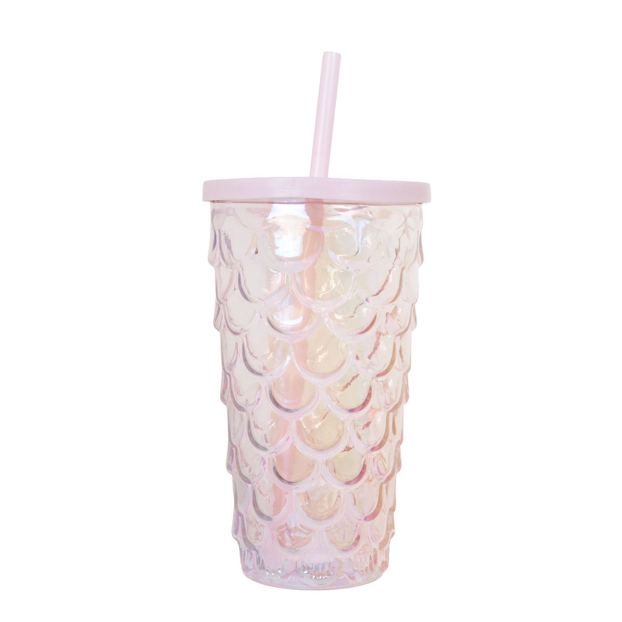 Vaso de Plástico con Tapa y Popote, Sirena, Color Rosa