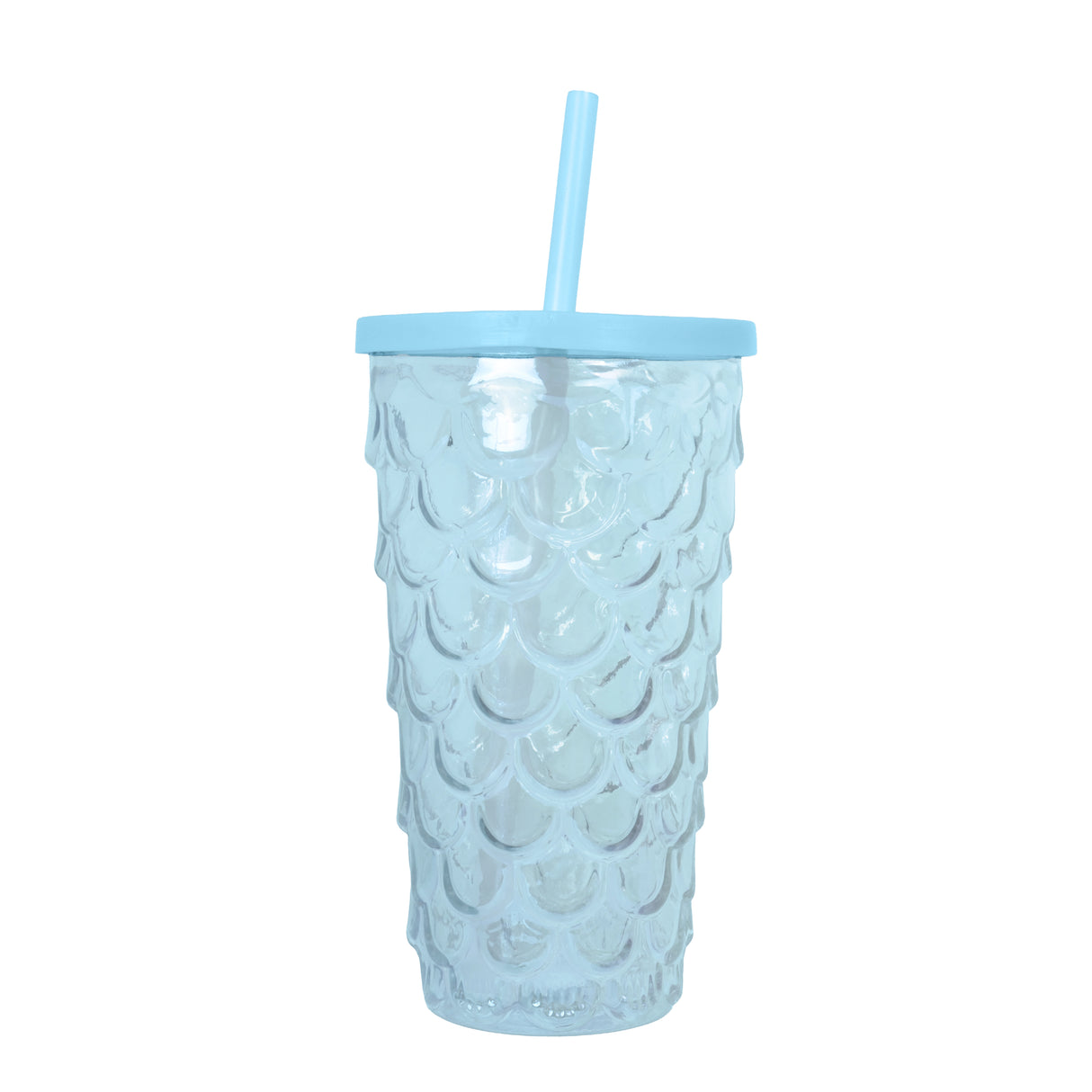 Vaso de Plástico con Tapa y Popote, Sirena, Color Azul