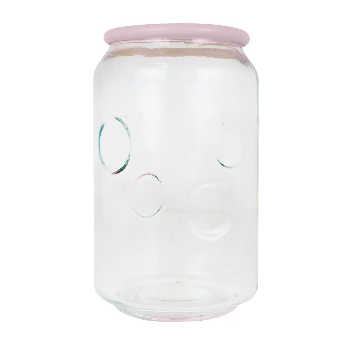 Vaso de Cristal con Tapa, Diseño Burbujas, Color Rosa