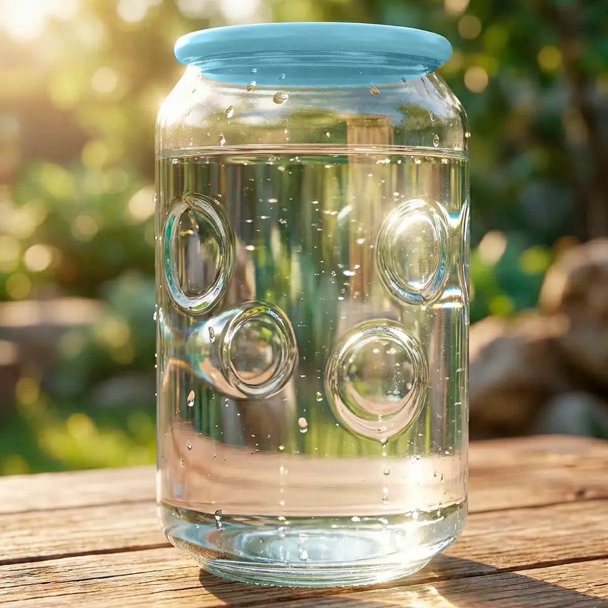 Vaso de Cristal con Tapa, Diseño Burbujas
