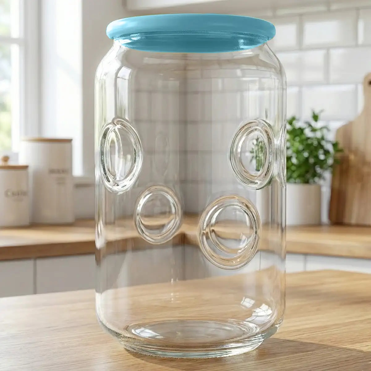 Vaso de Cristal con Tapa, Diseño Burbujas