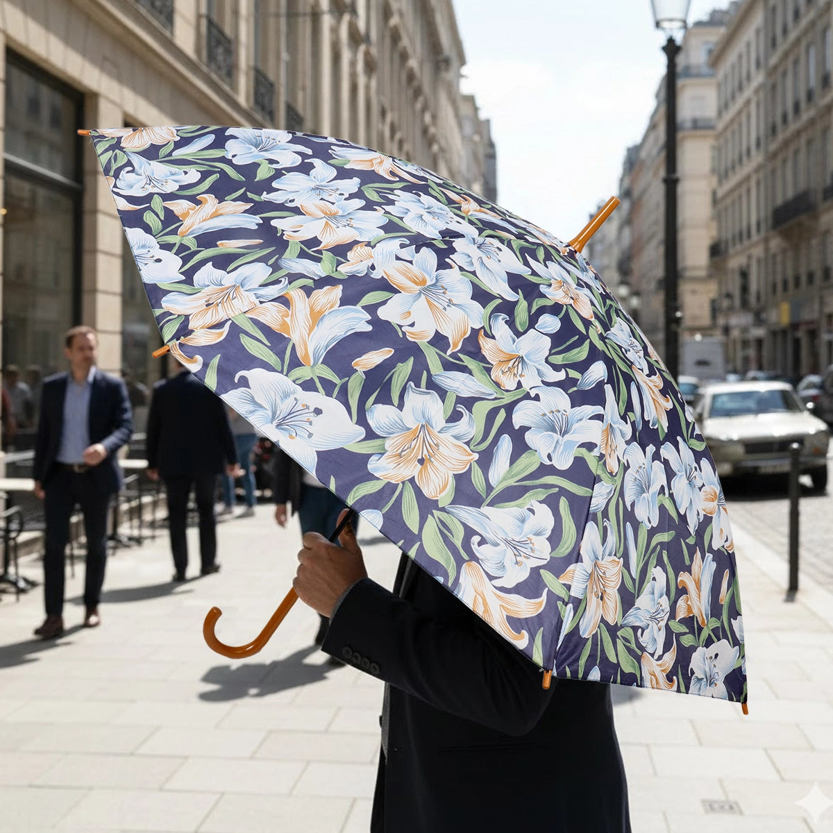 Sombrilla, Diseño Flores, Color Azul