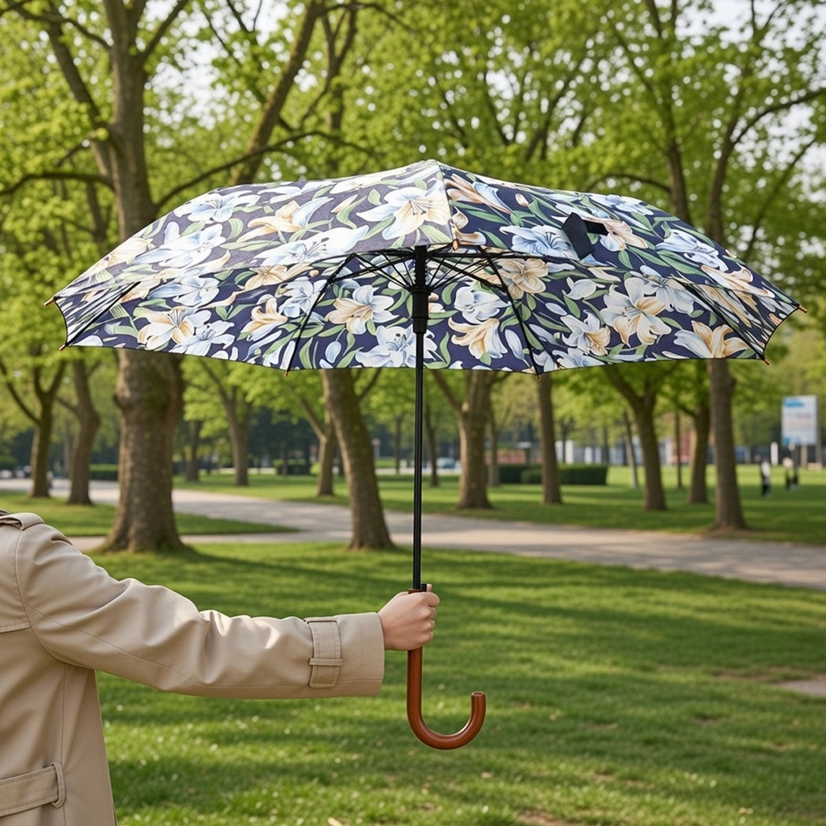 Sombrilla, Diseño Flores, Color Azul