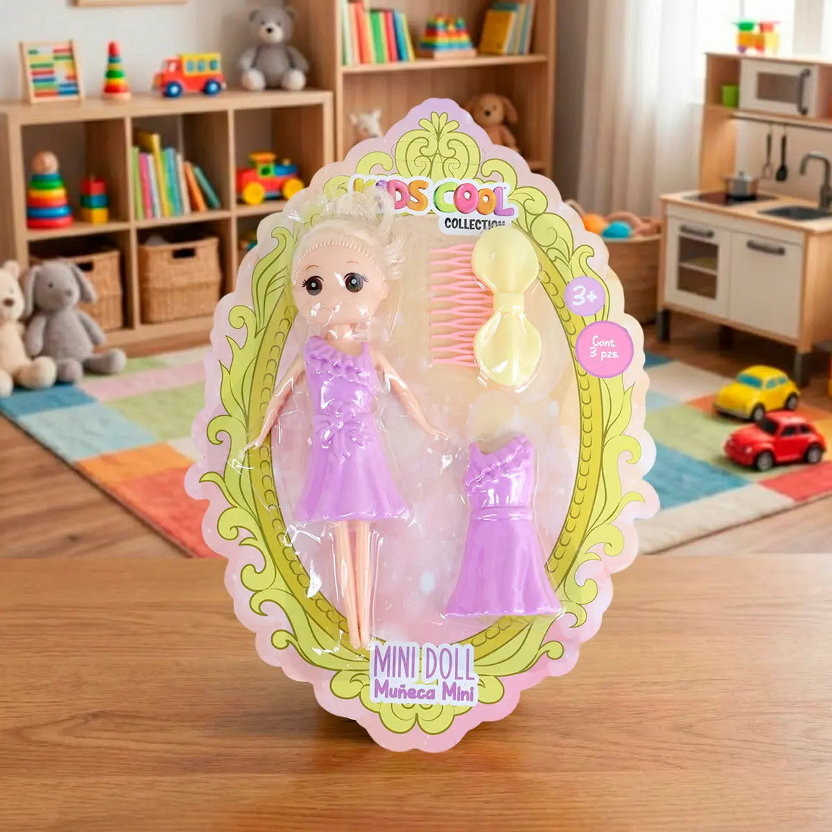 Mini Muñeca con Vestido y Accesorios, Color Lila