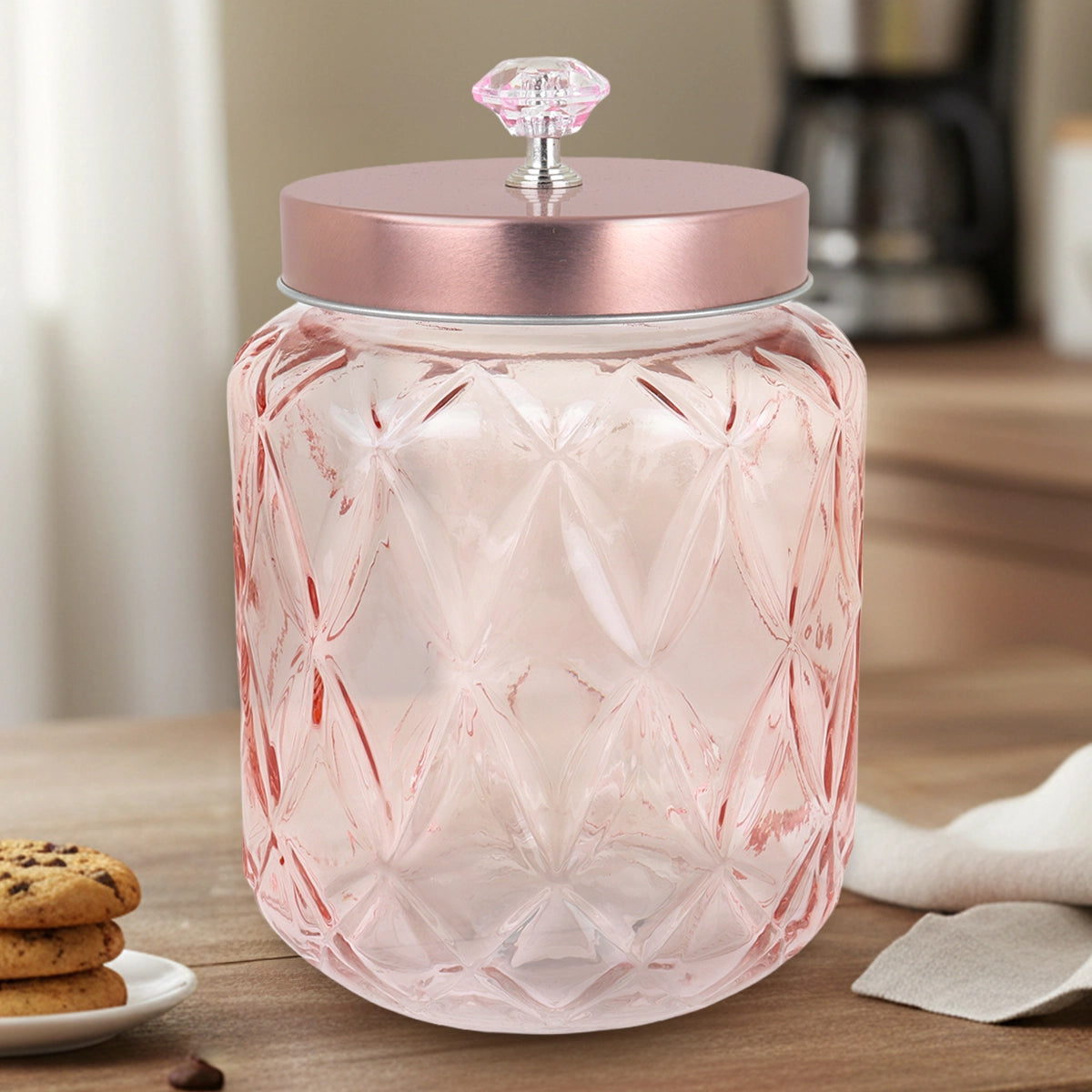 Frasco con Tapa, Diseño Diamante, Color Rosa