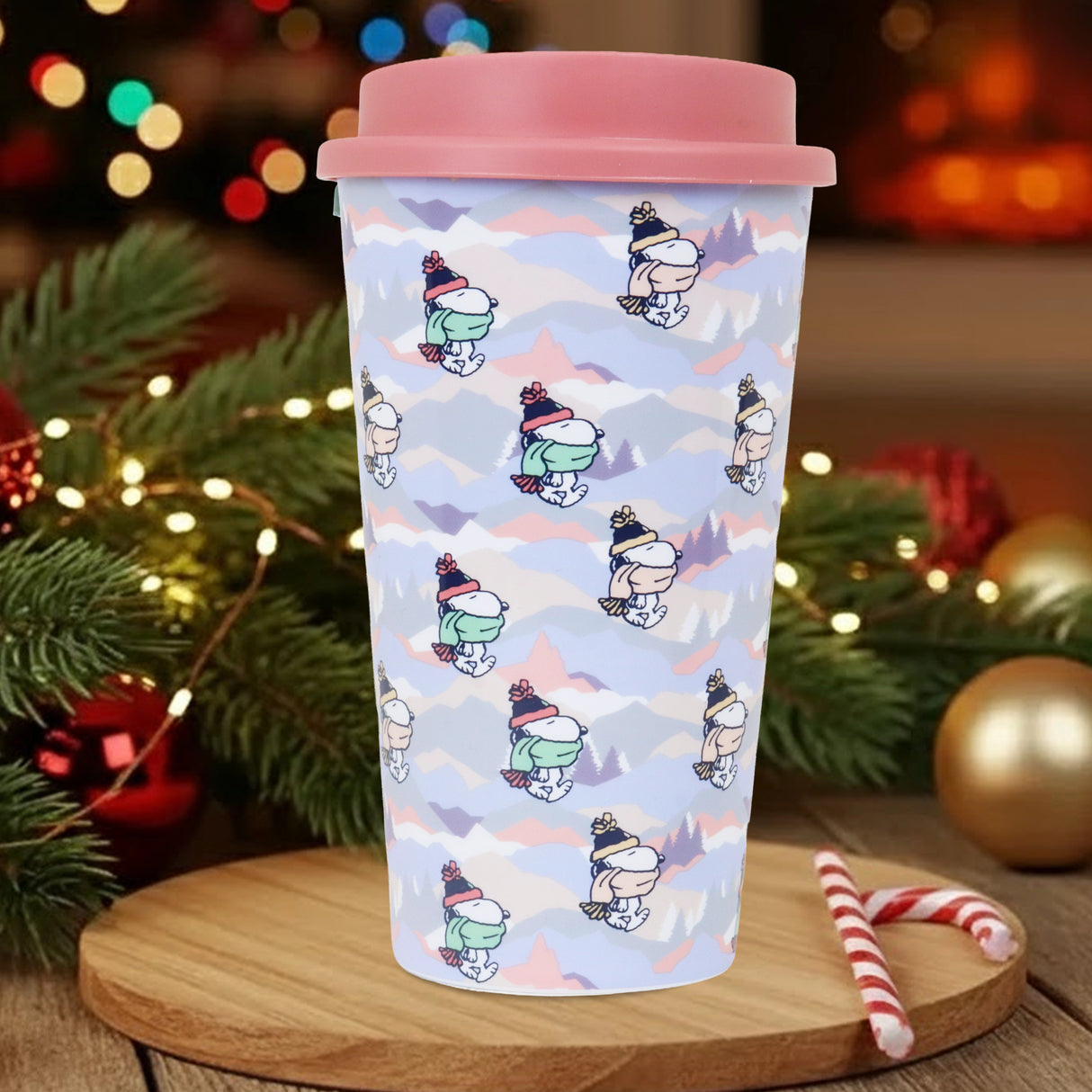 Termo de Plástico, Peanuts, Color Rosa, 500 ml