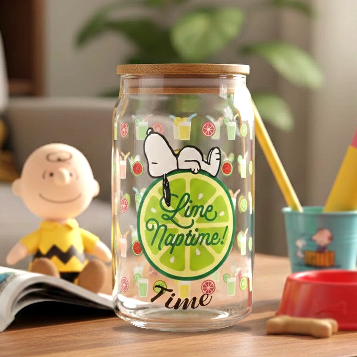 Vaso de Cristal con Tapa, Snoopy, 500 ml