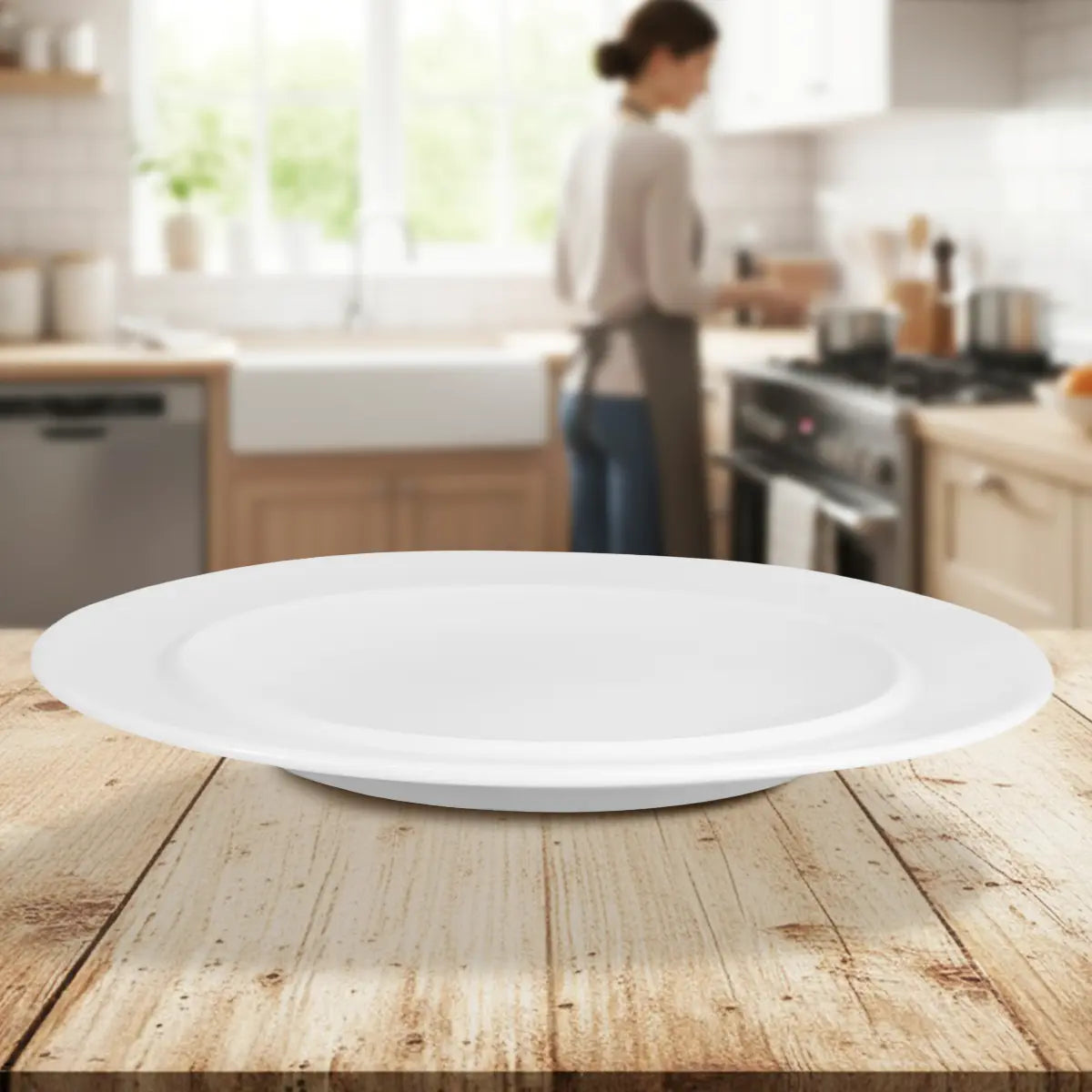 Plato Trinche de Cerámica Blanca, Liso