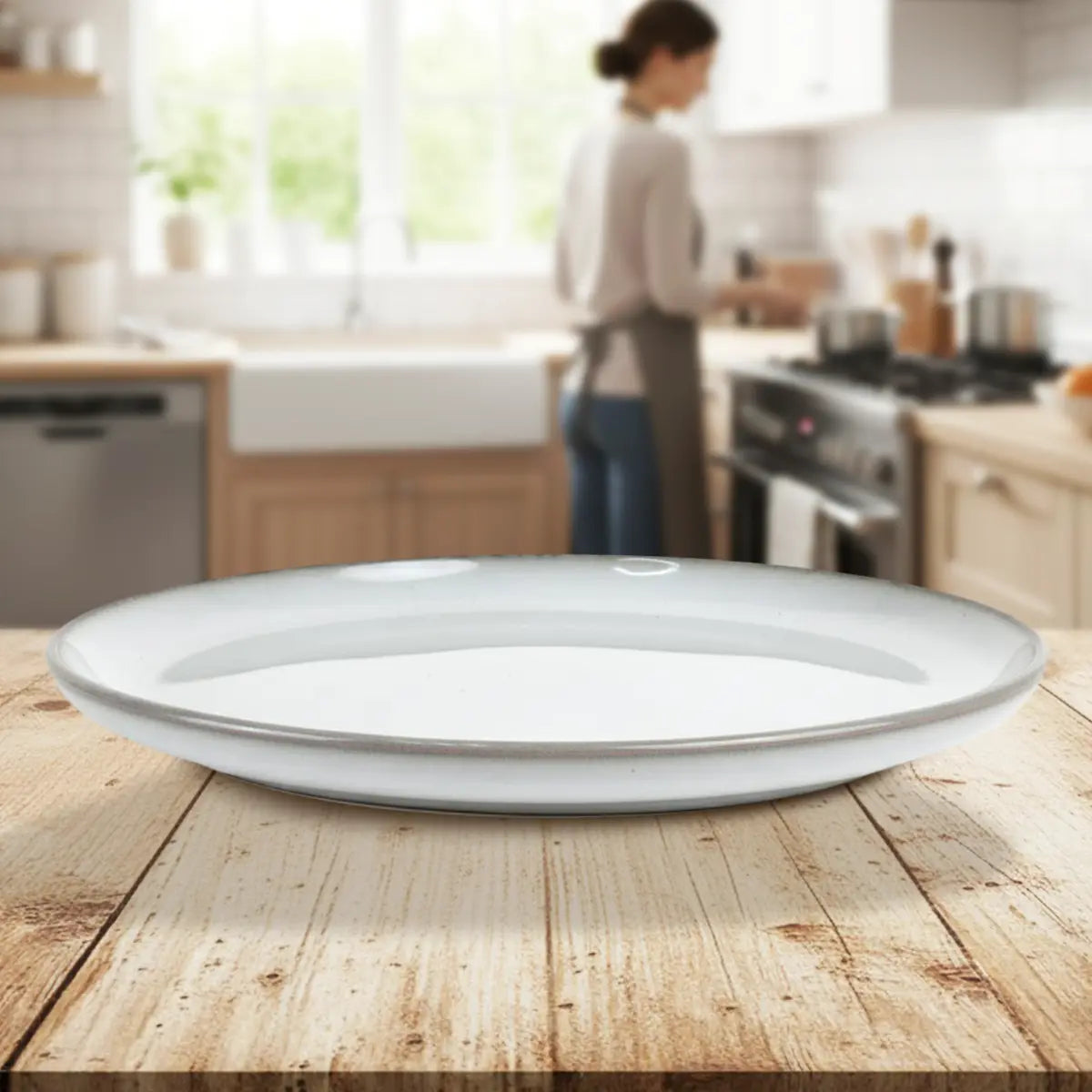 Plato Trinche de Cerámica Blanca, Filo Brillante