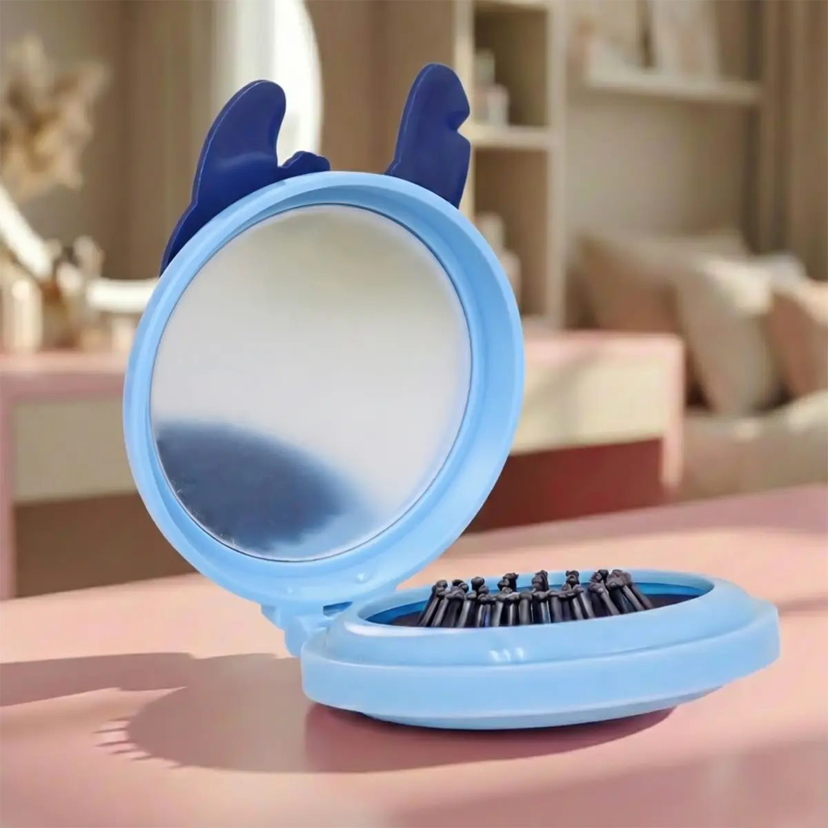 Cepillo de Pelo Plegable con Espejo, Stitch