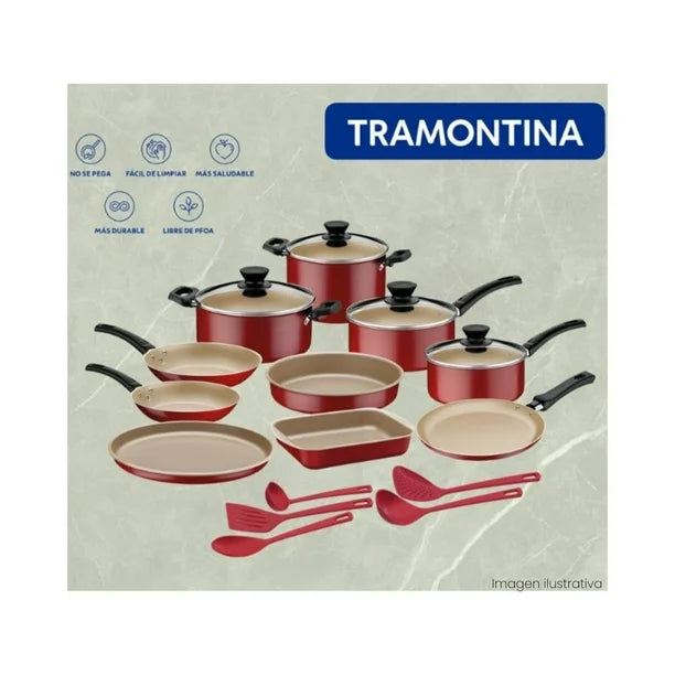 BATERIA TRAMONTINA MOD. 20297848 COIMBRA 15 PZAS ROJO