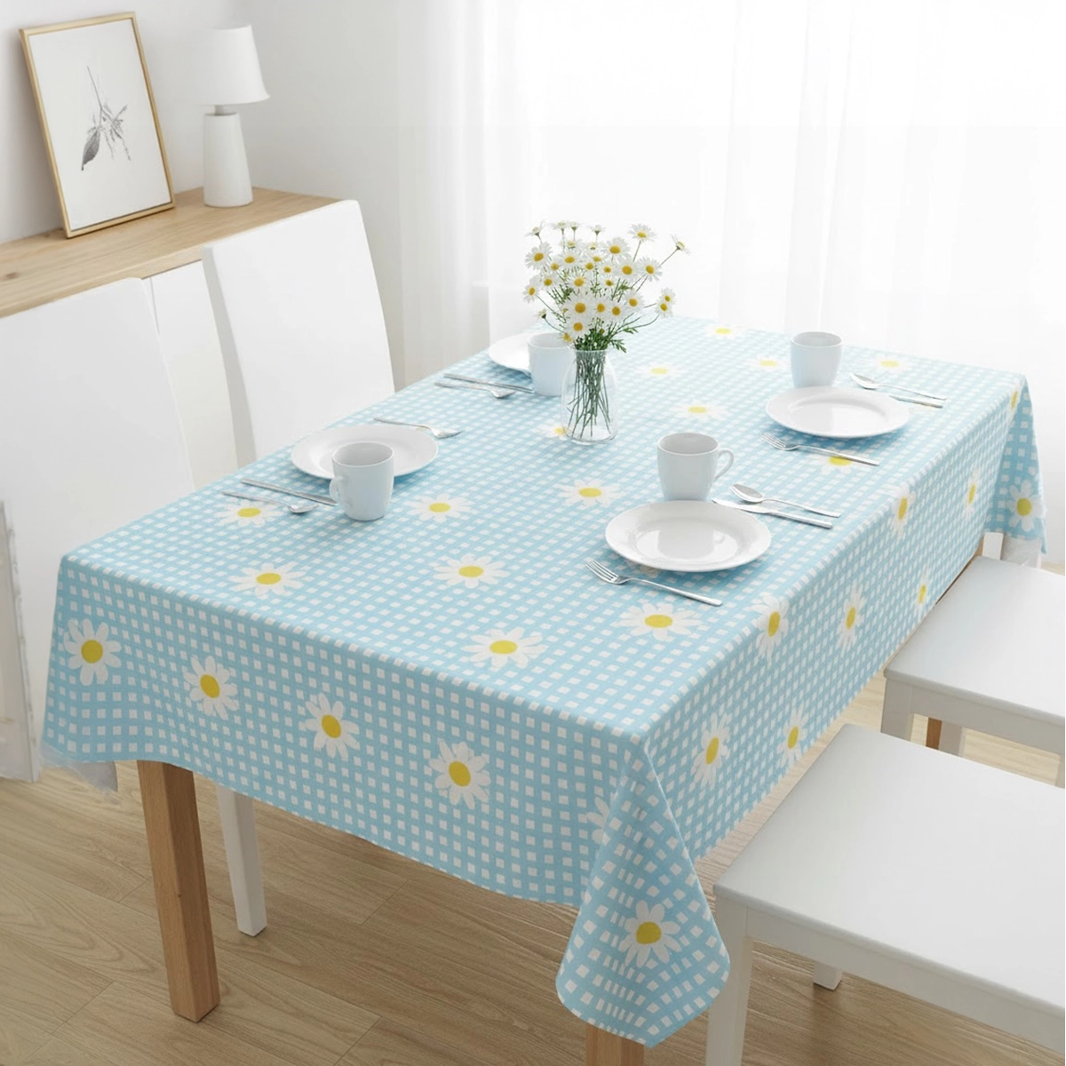 Mantel de Plástico, Diseño Cuadros, Color Azul