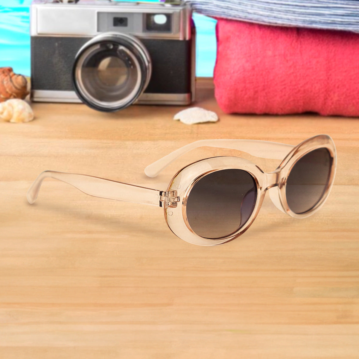 Lentes de Sol Redondos, Armazón Café Transparente