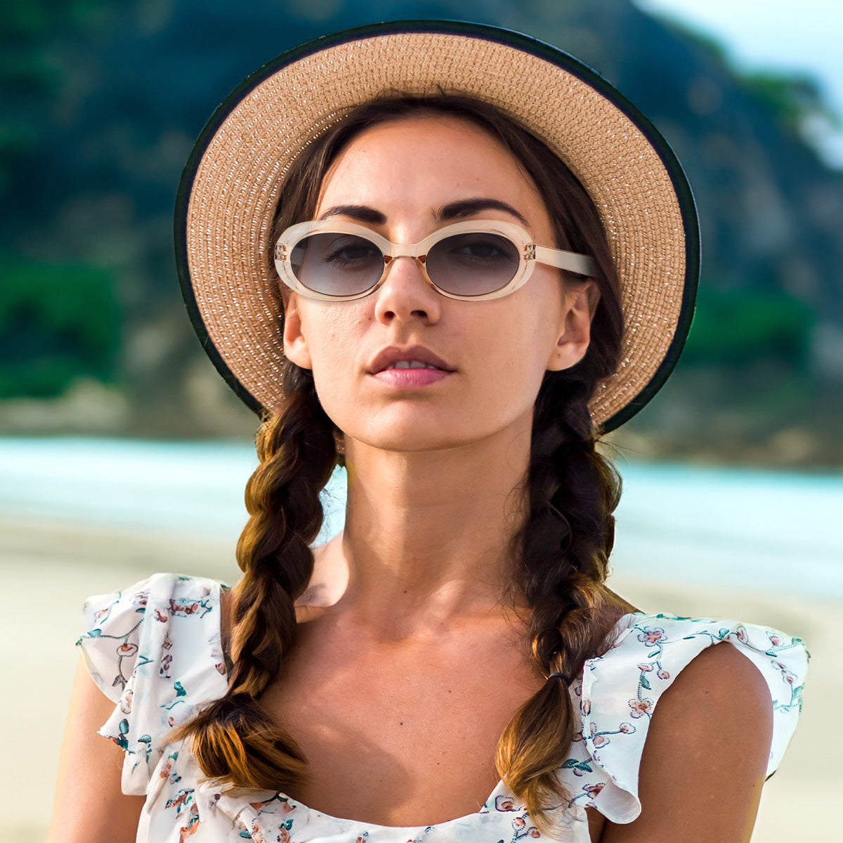 Lentes de Sol Redondos, Armazón Café Transparente