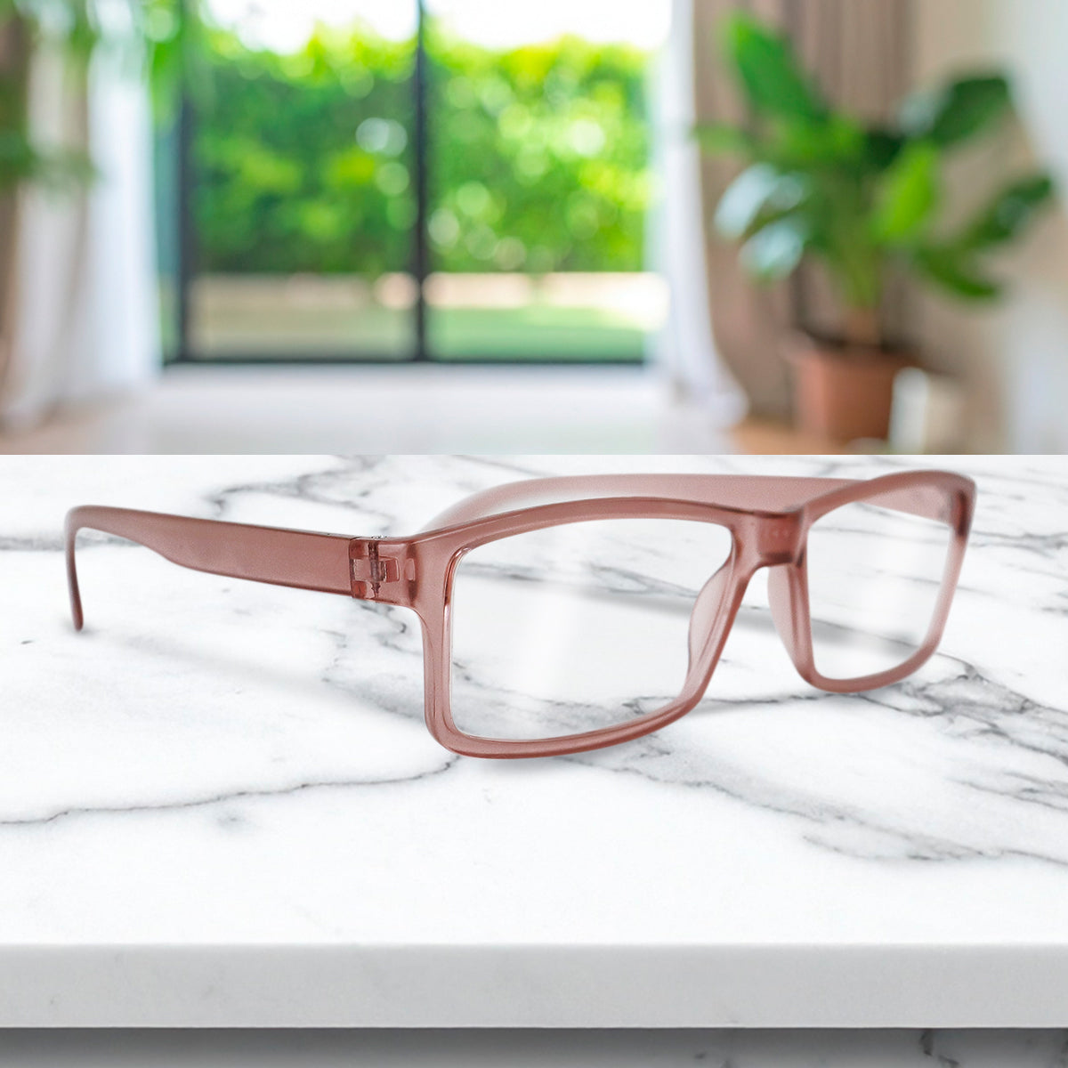 Lentes de Lectura Rectangulares, Armazón Color Café Transparente, +2.50