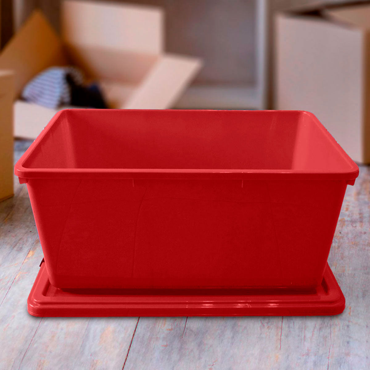 Caja Multiusos de Plástico con Tapa, Color Rojo, 68 L