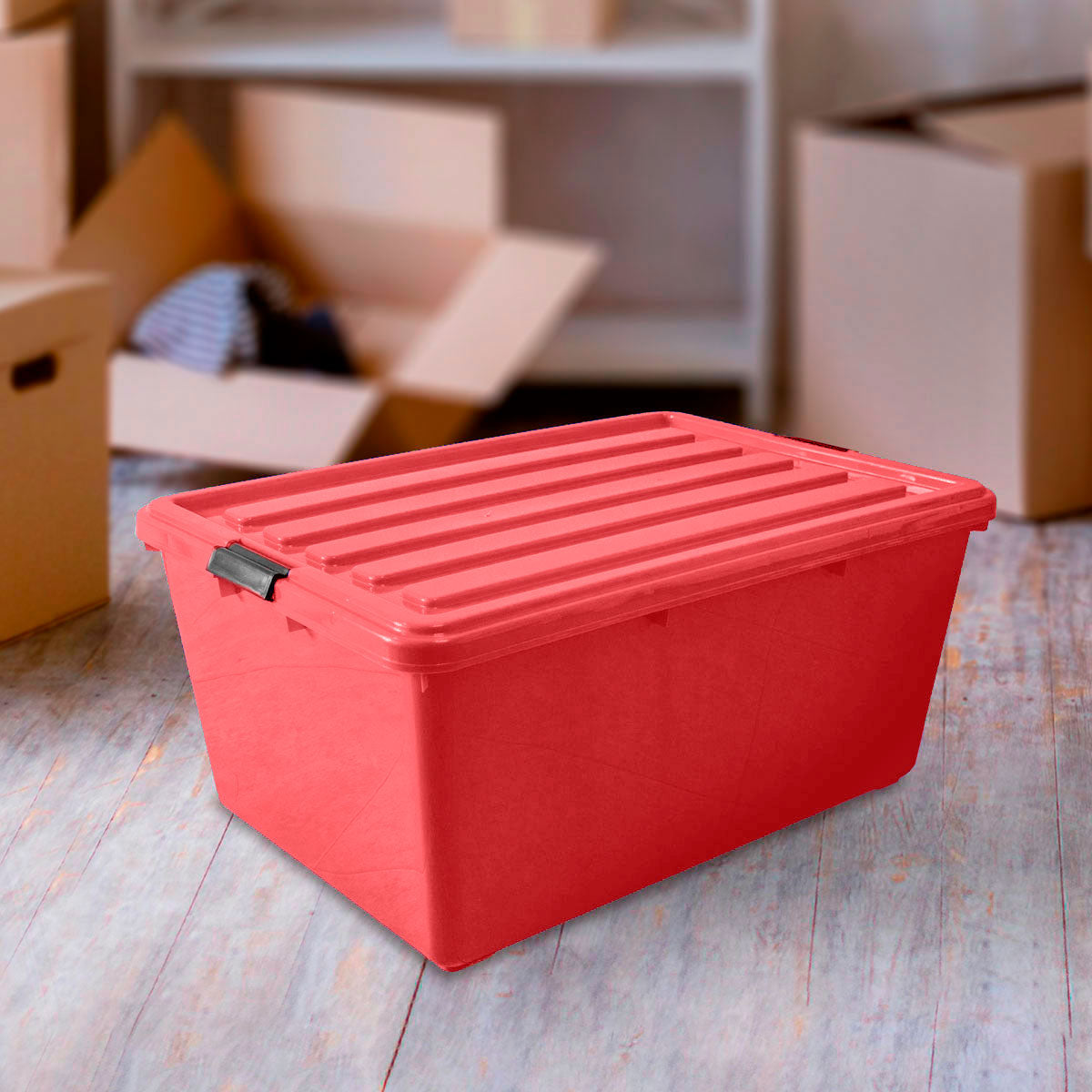 Caja Multiusos de Plástico con Tapa, Color Rojo, 68 L