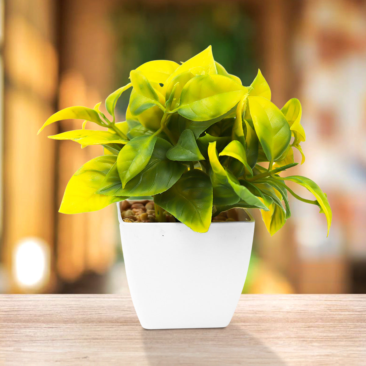 Maceta con Suculenta Artificial color Amarillo, 10x5cm