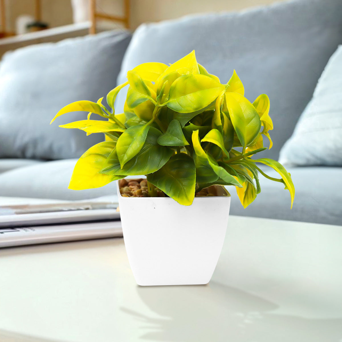 Maceta con Suculenta Artificial color Amarillo, 10x5cm