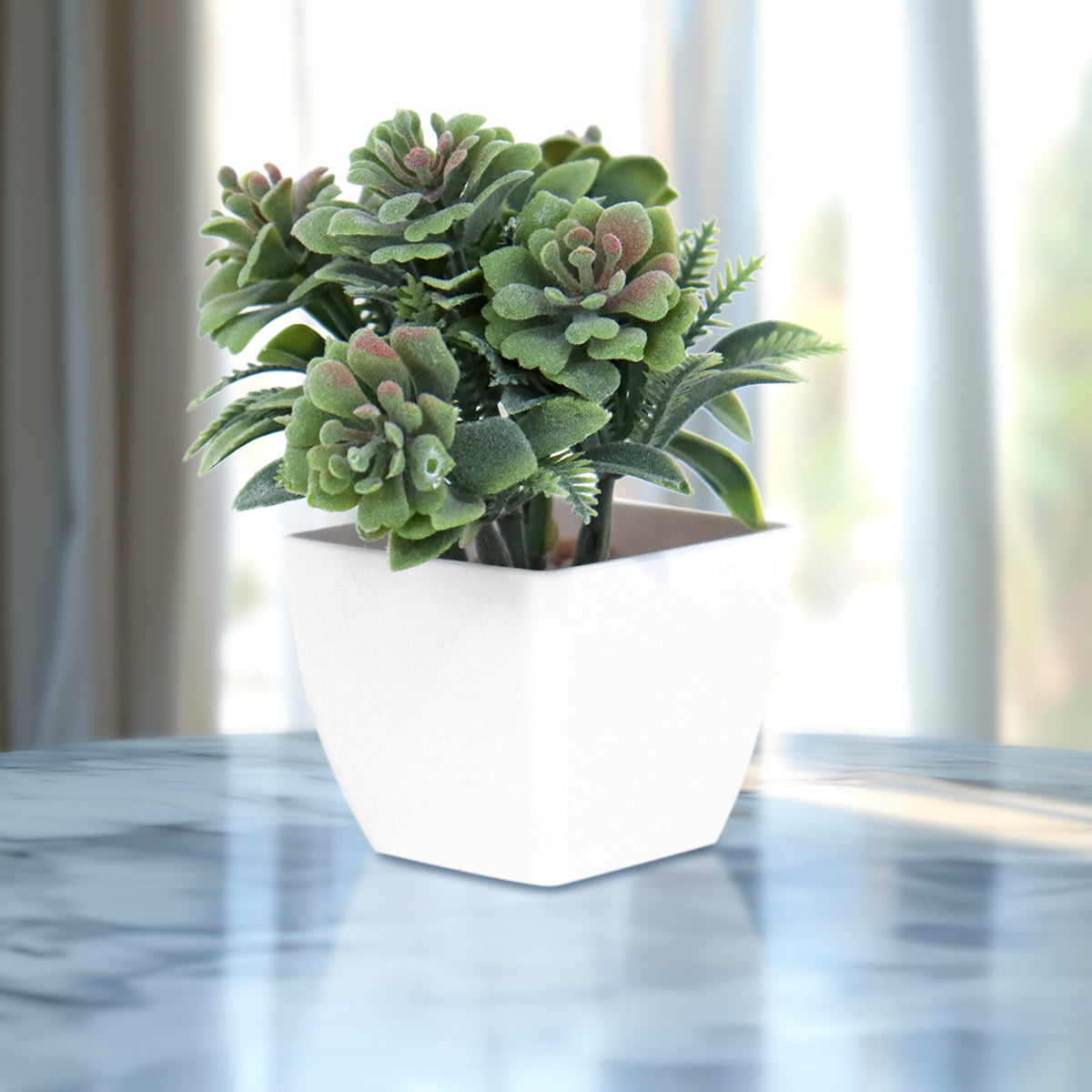 Maceta Blanca con Suculenta Artificial, 10x5cm