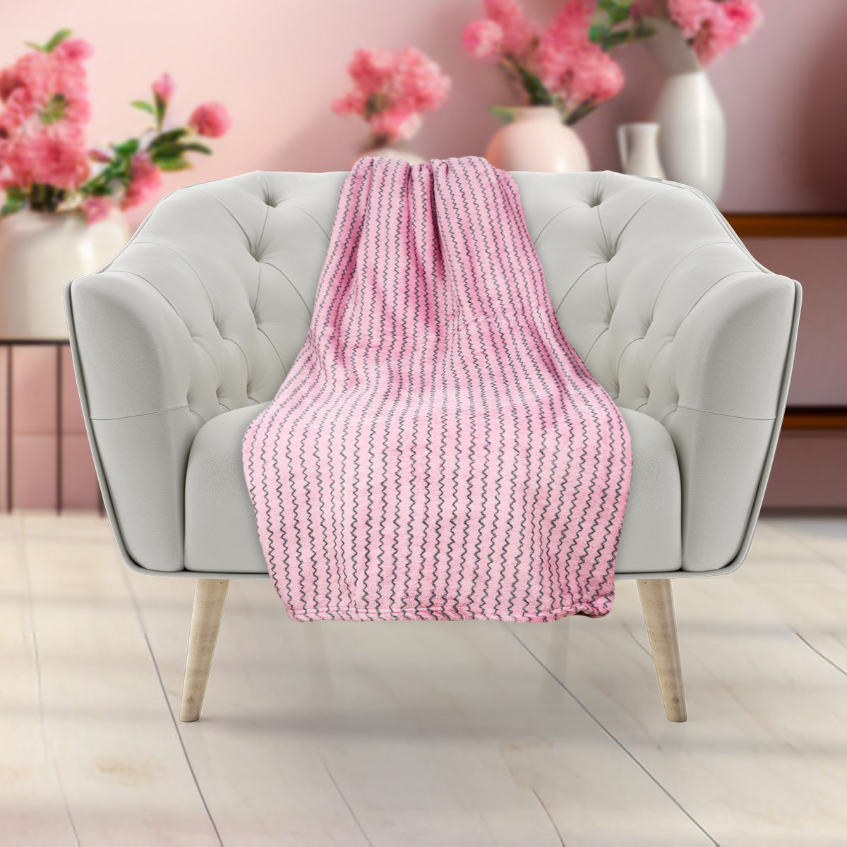 Cobija color Rosa con Estampado de Líneas 175x145cm