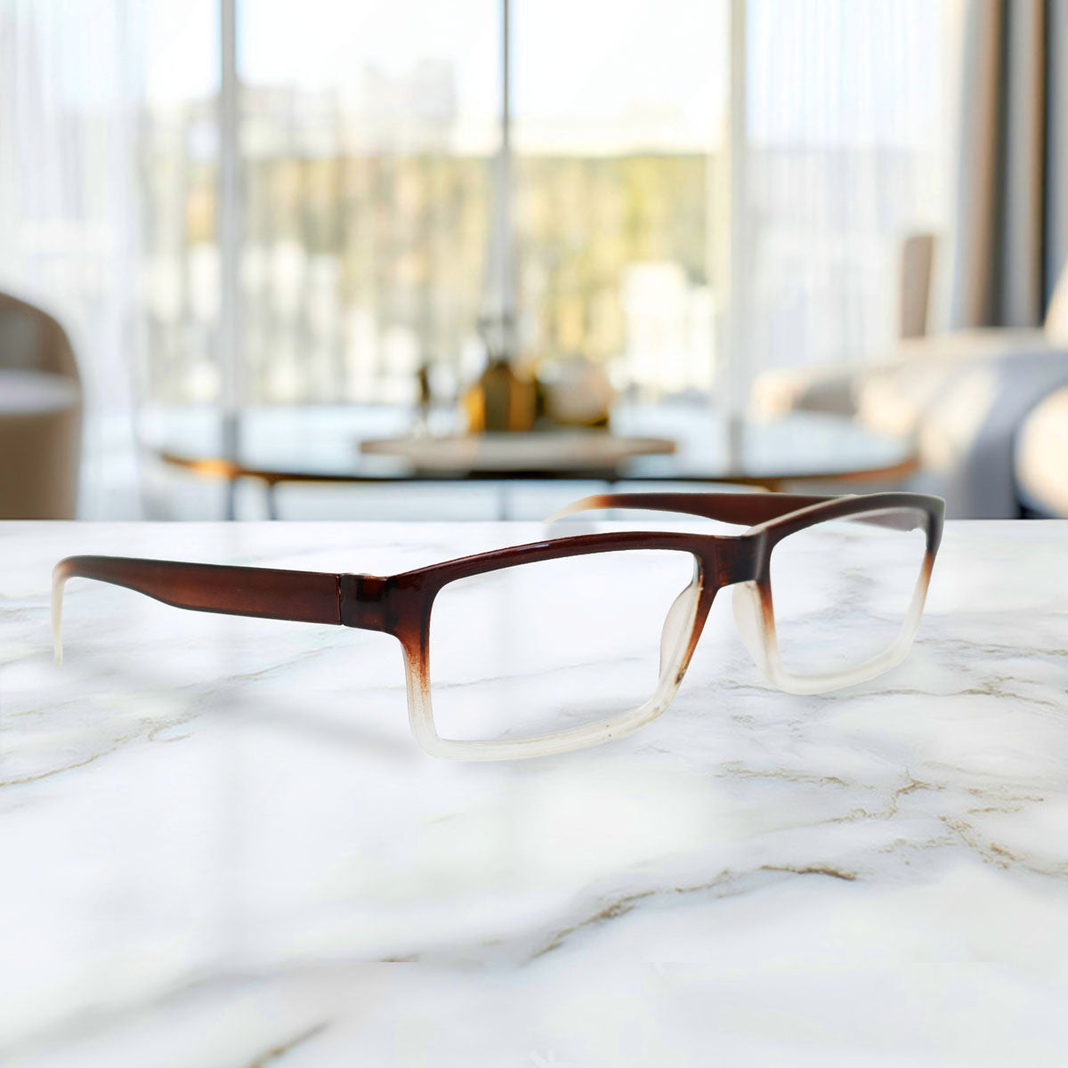 Lentes de Lectura, Forma Rectangular, Color Café con Degradado, +3.00