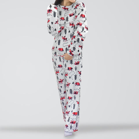 Conjunto de Pijama Polar con Estampado de Reno para Dama