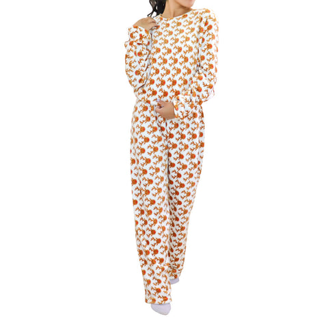 Conjunto de Pijama Polar color Blanco con Diseño de Renos para Dama