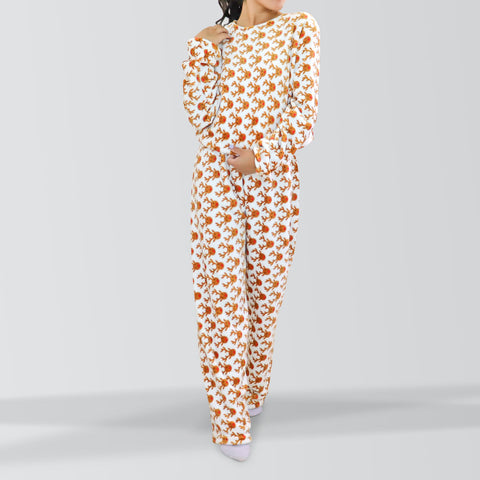 Conjunto de Pijama Polar color Blanco con Diseño de Renos para Dama