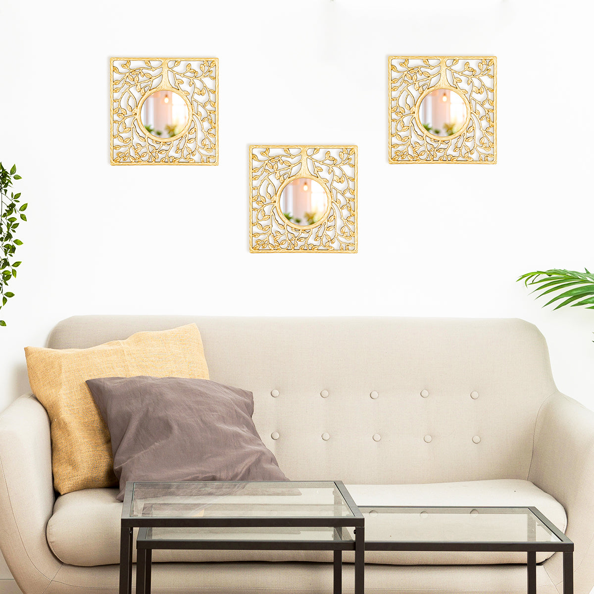 Set de 3 Espejos Cuadrados con Diseño de Árbol