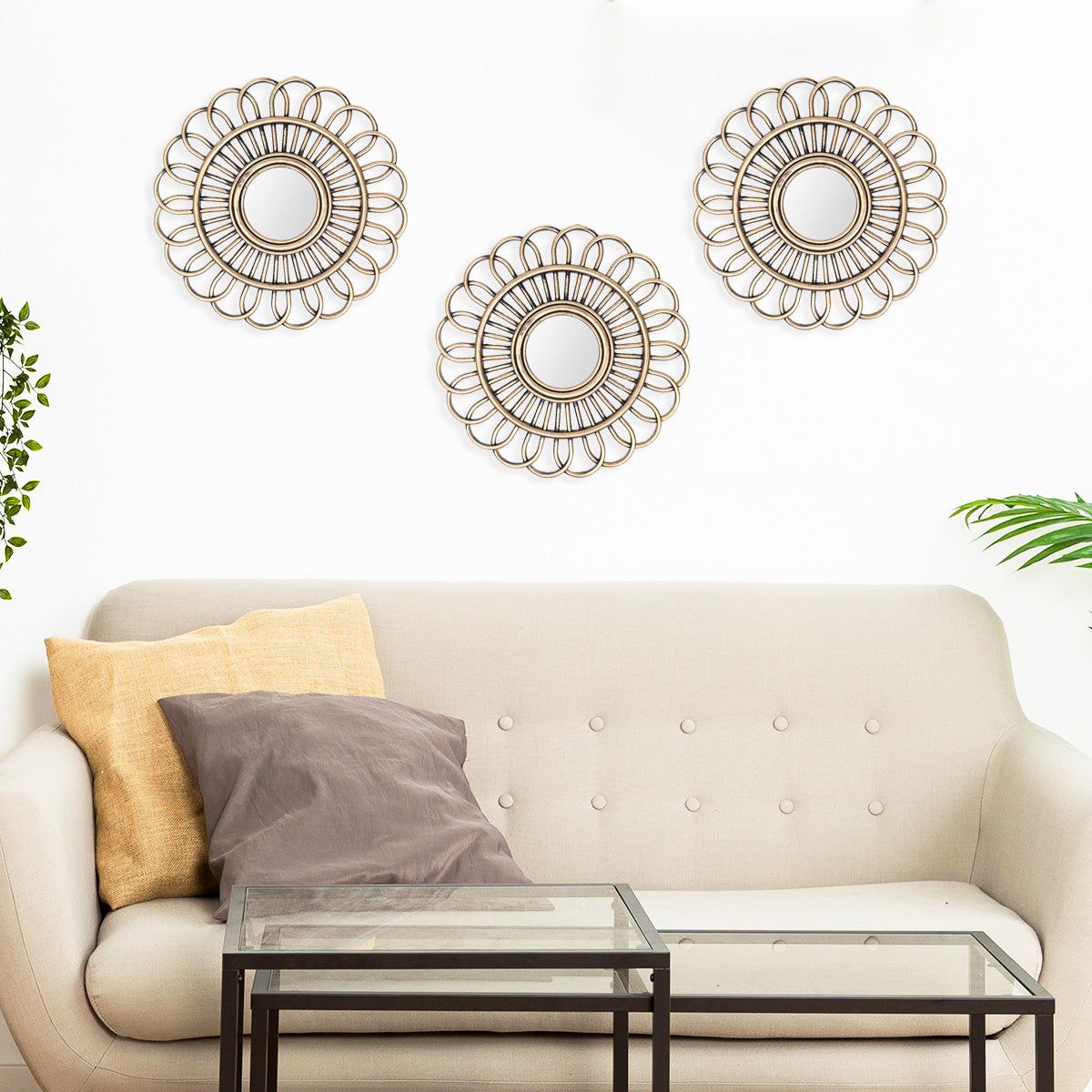 Set de 3 Espejos con Marco en Forma de Flor