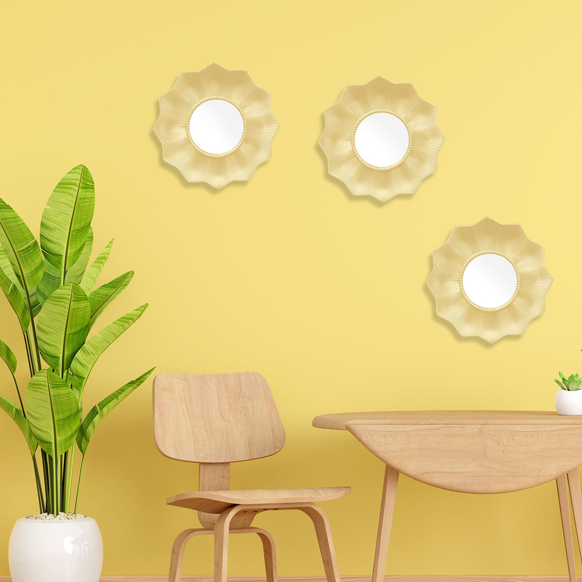 Set de Espejos Diseño Flor, Marco color Beige 3 pza.