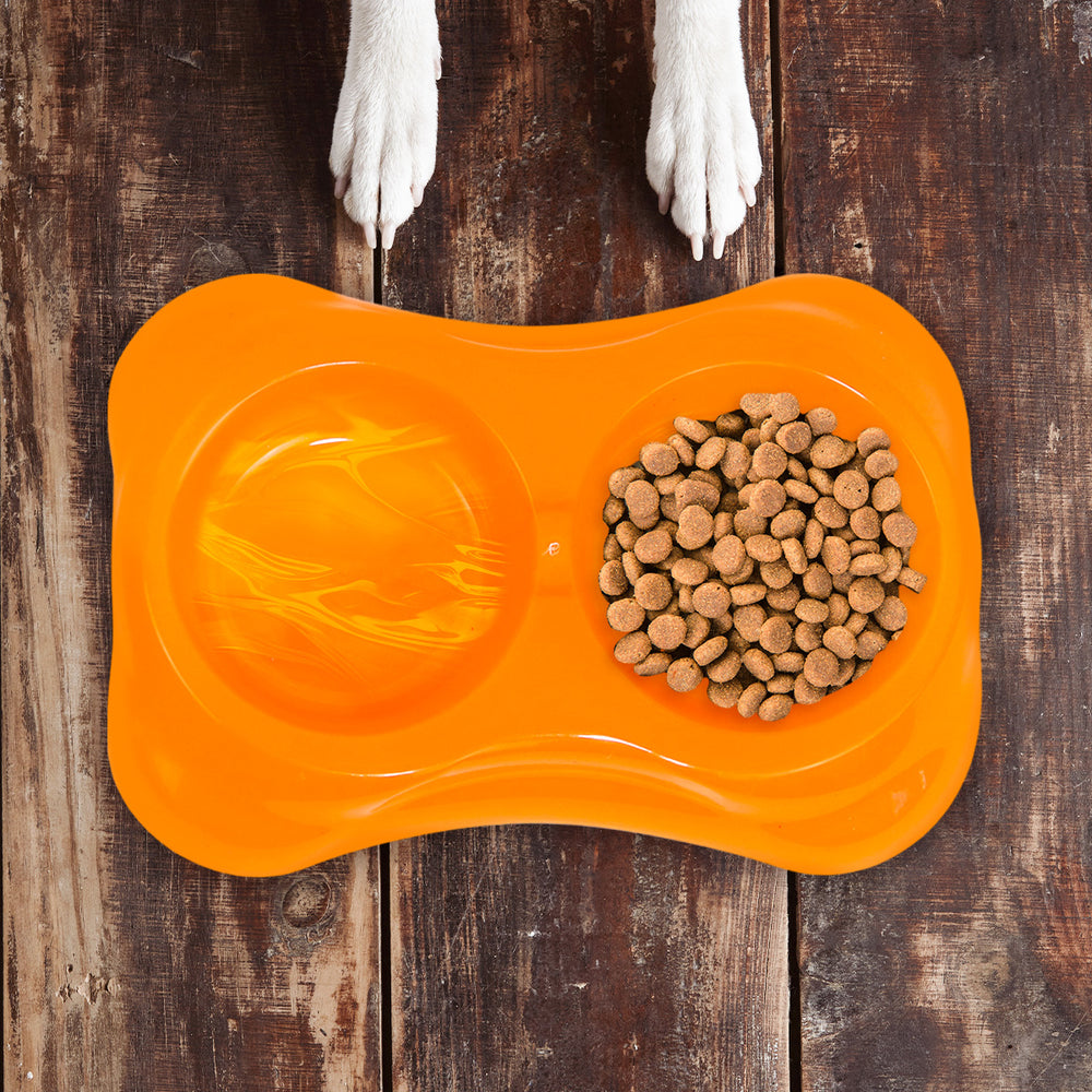 Plato para Mascota con Dos Compartimentos, Color Naranja