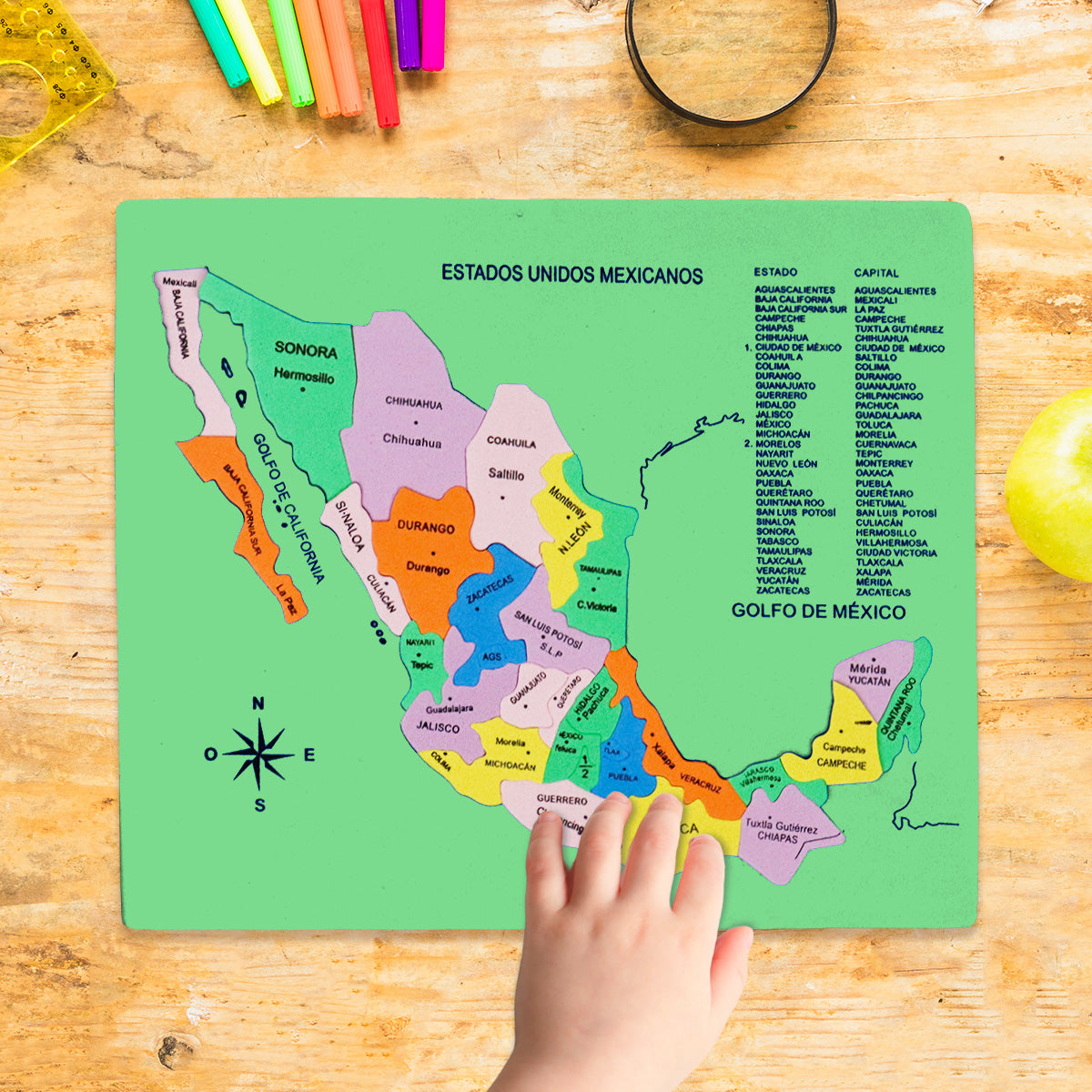 Mapa Didáctico de Foamy de los Estados Unidos Mexicanos, color Verde
