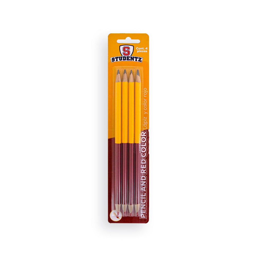 Paquete Lápices Bicolor Rojo con Lápiz 4 pz.