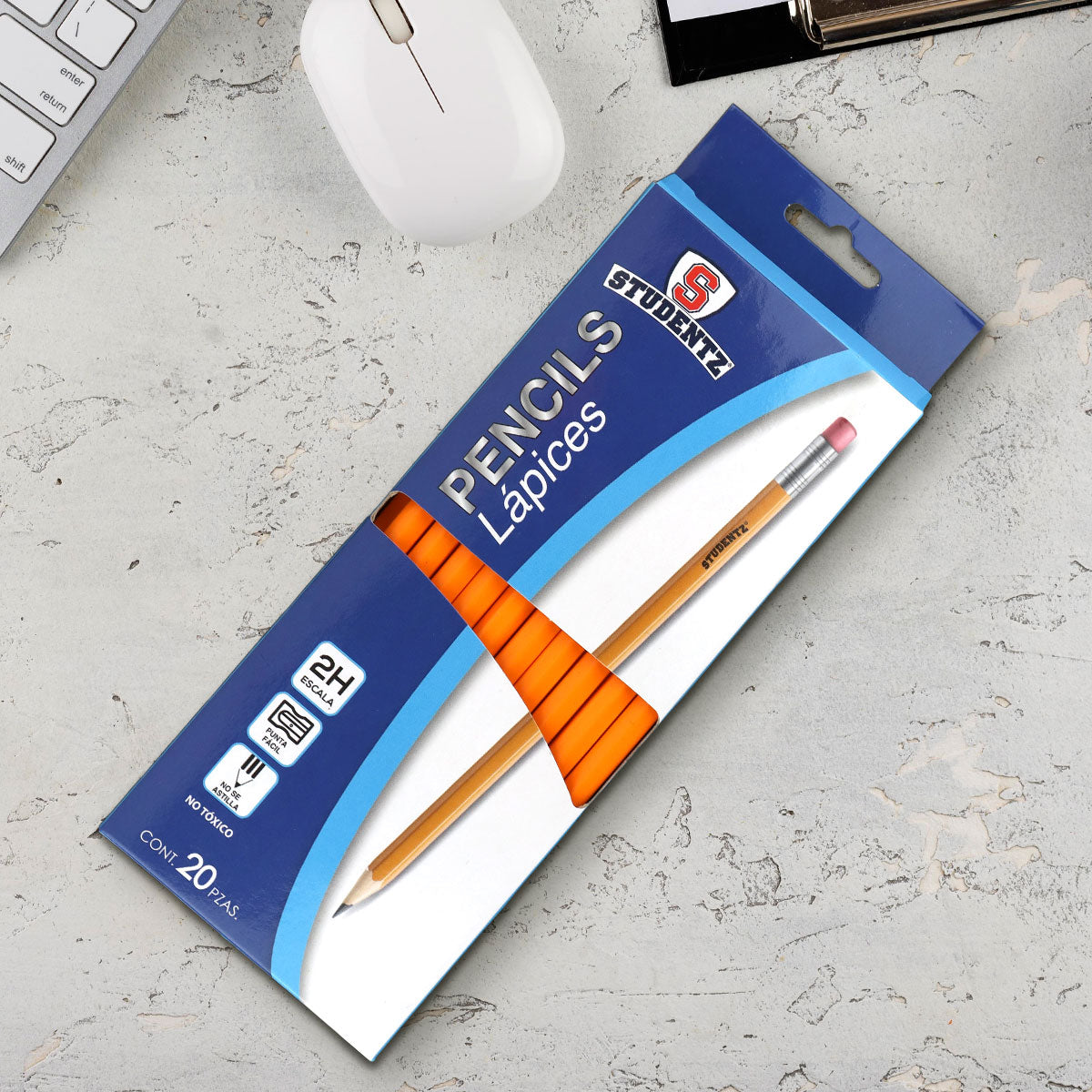 Lápices Escolares 2H color Amarillo, 20 piezas