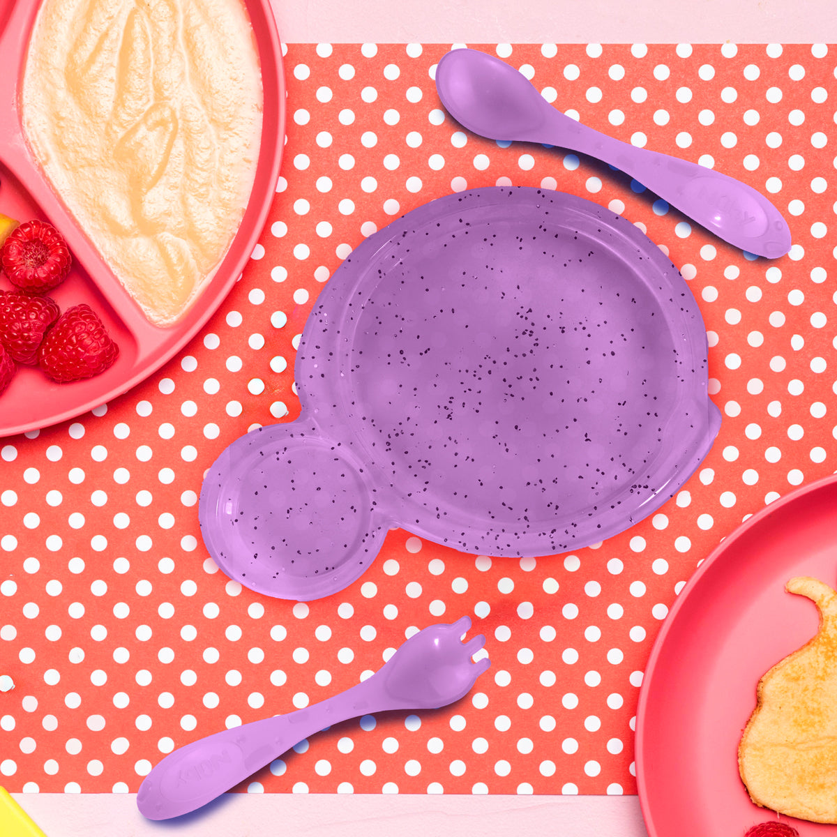 Set de Plato y Cubiertos para Bebé, Glitter Morado, Nuby