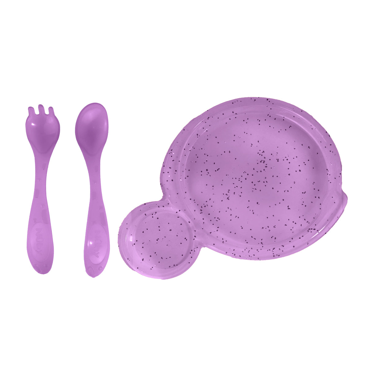 Set de Plato y Cubiertos para Bebé, Glitter Morado, Nuby