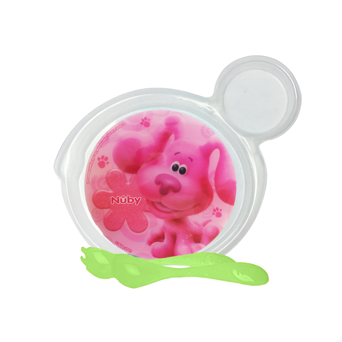 Set de Plato Transparente y Cubiertos Verdes para Bebé, Personaje Magenta, Las Pistas de Blue, Nuby