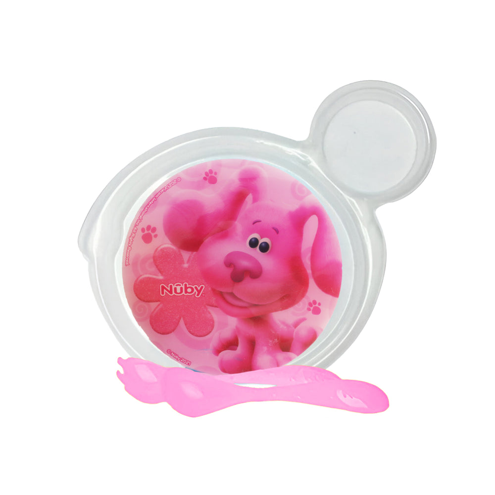 Set de Plato Transparente y Cubiertos Rosas para Bebé, Personaje Magenta, Las Pistas de Blue, Nuby